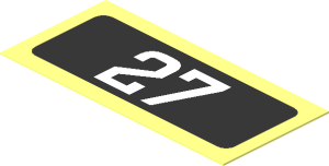Sticker  0.9 x  1.9 with White "27" on Black Background with Silver Outline