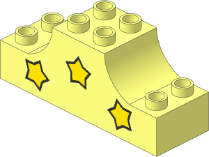 Duplo Brick  2 x  6 x  2 with Raised Central  2 x  2 Section with Curved Sides with Three Yellow Stars Pattern