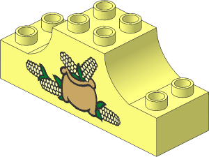Duplo Brick  2 x  6 x  2 with Raised Central  2 x  2 Section with Curved Sides with Sack of Corn Pattern