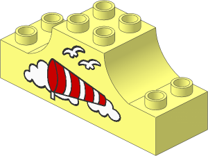 Duplo Brick  2 x  6 x  2 with Raised Central  2 x  2 Section with Curved Sides with Airport Wind Sock Pattern
