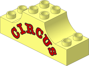 Duplo Brick  2 x  6 x  2 with Raised Central  2 x  2 Section with Curved Sides with Red "CIRCUS" Pattern