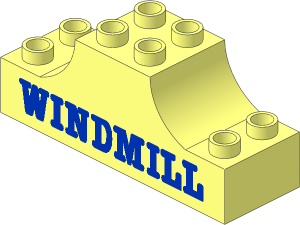 Duplo Brick  2 x  6 x  2 with Raised Central  2 x  2 Section with Curved Sides with Blue "WINDMILL" Pattern
