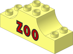 Duplo Brick  2 x  6 x  2 with Raised Central  2 x  2 Section with Curved Sides with Red "ZOO" Pattern