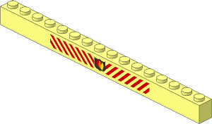 Brick  1 x 16 with Fire Logo Badge and Red Diagonal Stripes Pattern