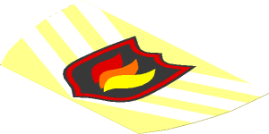 Sticker  2.6 x  4.6 Trapezoidal with Fire Logo Badge and Three White Chevrons