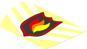 Sticker  2.6 x  4.6 Trapezoidal with Fire Logo Badge and Three White Chevrons (Formed)