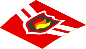 Sticker  2.1 x  2.6 Trapezoid with Fire Logo Badge and Two White Chevrons (Formed)