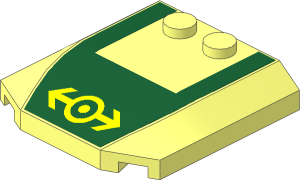 Wedge  4 x  4 x  0.667 Curved with Yellow Lego Train Logo on Dark Green Sticker