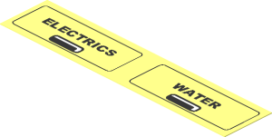 Sticker  0.8 x  3 with Black Frame and Black and White Grip with "ELECTRICS" and "WATER"