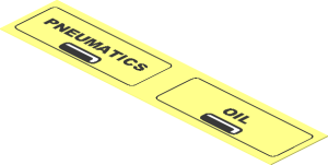 Sticker  0.8 x  3 with Black Frame and Black and White Grip with "PNEUMATICS" and "OIL"