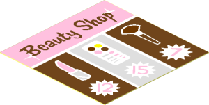 Sticker  1.9 x  1.9 with Beauty Shop Cashier Display
