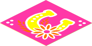 Sticker  1.9 x  1.9 with Horseshoe and Flower on Dark Pink Background