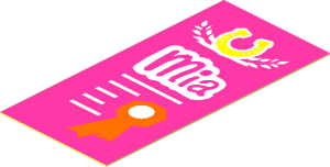 Sticker  1.9 x  0.9 with Horseshoe, "Mia" and Award Ribbon on Dark Pink Background