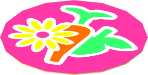 Sticker  1.6 x  1.6 Round with Flower, Carrot and Apple on Dark Pink Background