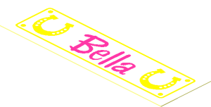 Sticker  0.9 x  2.9 with Two Horseshoes and "Bella"
