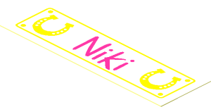 Sticker  0.9 x  2.9 with Two Horseshoes and "Niki"