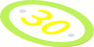 Sticker  1.3 x  1.8 Oval with Medium Lavender Number "30" on White Background in Lime Frame