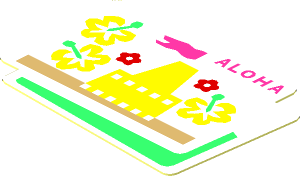 Sticker  1.2 x  1.7 with Flowers, Sandcastle and "ALOHA"