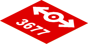 Sticker  3.4 x  3.8 with White Train Logo (2006, Bold) and White "3677" on Red Background