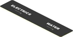 Sticker  0.8 x  3 with Black Frame and Black and Dark Grey Grip with White "ELECTRICS" and "WATER"