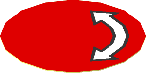Sticker  1.8 x  1.8 Round with White Curved Double Arrow with Black Outline on Red Background