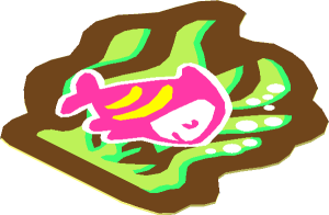 Sticker  1.9 x  1.8 with Dark Pink Fish with Yellow Stripes