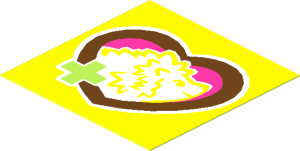Sticker  1.9 x  1.9 with Lime Cross and Hedgehog in Medium Azure Heart on Medium Lavender Background