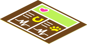 Sticker  1.4 x  1.8 with Pink Heart, Yellow Horseshoe, Paw Print and White Heart Monitor Lines on Medium Azur Background
