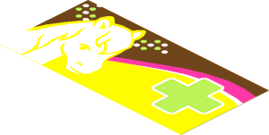 Sticker  1.9 x  3.9 with White Horse Head and Lime Cross on Medium Azur and Medium Lavender Background