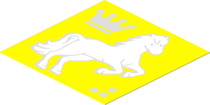 Sticker  1.9 x  1.9 with Crown and White Rearing Horse on Purple Background Facing Right