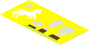 Sticker  1.9 x  3.9 with Crown, Rearing Horse and Three Trophies on Medium Lavender Backgound