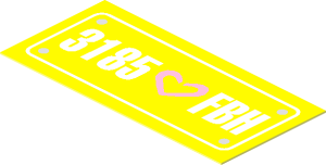 Sticker  0.9 x  1.9 with Bright Pink Heart and "3185 FBH" License Plate