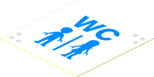 Sticker  1.9 x  1.9 with "WC" and Male and Female Friends Minifigures Silhouettes