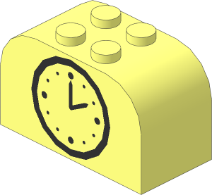 Brick  2 x  4 x  2 with Curved Top with Black Clock Hands 2:00 Pattern