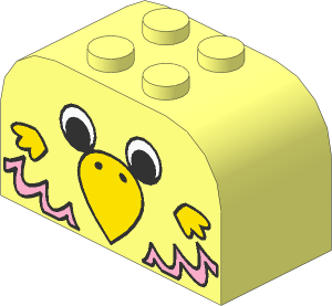 Brick  2 x  4 x  2 with Curved Top with Parrot Head and Pink Feathers Pattern