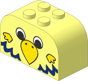 Brick  2 x  4 x  2 with Curved Top with Parrot Head and Blue Feathers Pattern