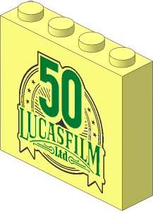 Brick  1 x  4 x  3 with Metallic Gold "50" and "LUCASFILM Ltd" Pattern