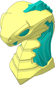 Minifig Head Snake with Closed Mouth with Dark Turquoise Flames and Eyes Pattern