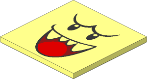 Tile  6 x  6 with Groove and Underside Studs with Black Eyes, Eyebrows, Open Mouth Evil Smile, Teeth and Red Tongue Pattern