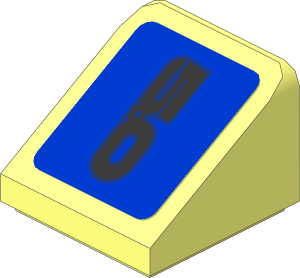 Slope Brick 31  1 x  1 x  0.667 with Grey "5.0" Text on Blue Background Left Sticker