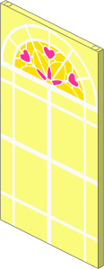Glass for Window  1 x  4 x  6 with White Lattice, Magenta Hearts and Medium Lavender and Magenta Stylized Flower Pattern