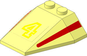 Wedge  4 x  4 Triple with Red Stripes and Yellow Number Four Sticker