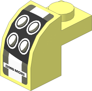 Brick  2 x  1 x  1.333 with Curved Top with Headlamp and Dark Grey Stripes on White Background Right Sticker