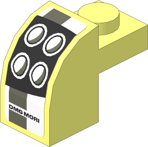 Brick  2 x  1 x  1.333 with Curved Top with Headlamp and Dark Grey Stripes on White Background Left Sticker