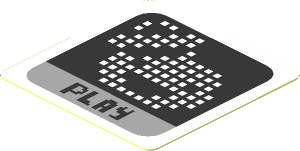 Sticker  1.5 x  1.5 with "PLAY" and Pixelated Stay-Puft Logo