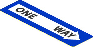 Sticker  0.8 x  2.8 with Black "ONE WAY" in White Arrow on Blue Background