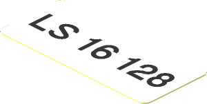Sticker  0.8 x  1.8 with Black Number Plate "LS 16 128" on White Background