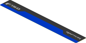 Sticker  0.8 x  5.8 with Light Grey "F150" "RAPTOR" in Black Stripe on Blue Background