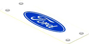 Sticker  1.2 x  3.8 with Ford Logo with Four Rivets on White Background