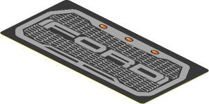 Sticker  1.8 x  3.8 with Grey "Ford" Text in Grey Grille on Black Background